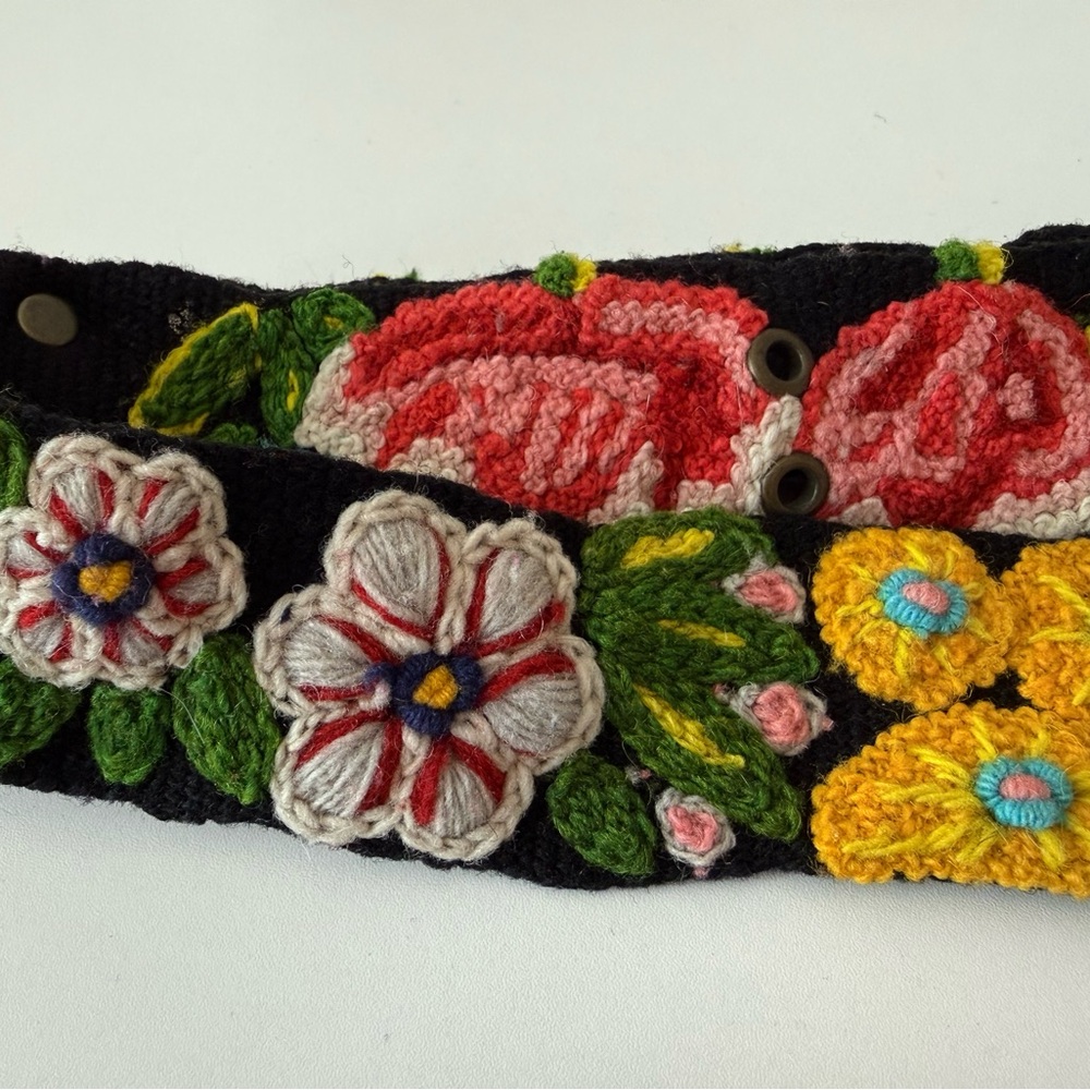 Jenny Krauss Floral Wool Belt Hand Embroidery Wildflowers Boho Artisan Festival - Picture 4 of 16